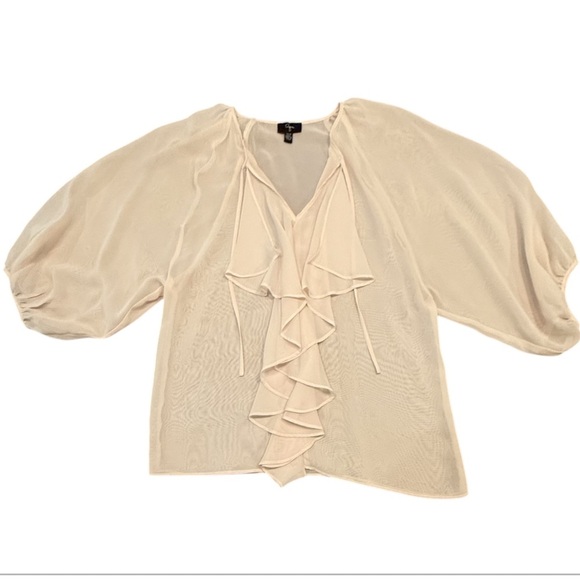 NWOT Aqua Sheer Cream Blouse w/ Sleeves and Ruffled Neckline Size Small MSRP$128 - Picture 1 of 6